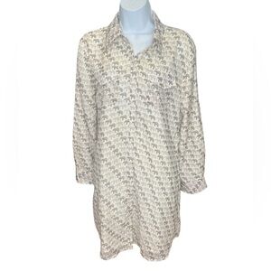 Sheridan French gray & white elephant long sleeve button-down shirt dress SZ 8